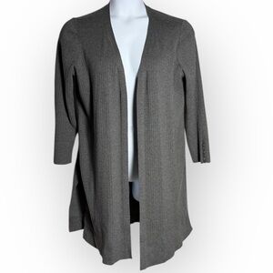 Talbots Charcoal long Open‎ Front Cardigan Duster cuff buttons Ribbed Lagenlook